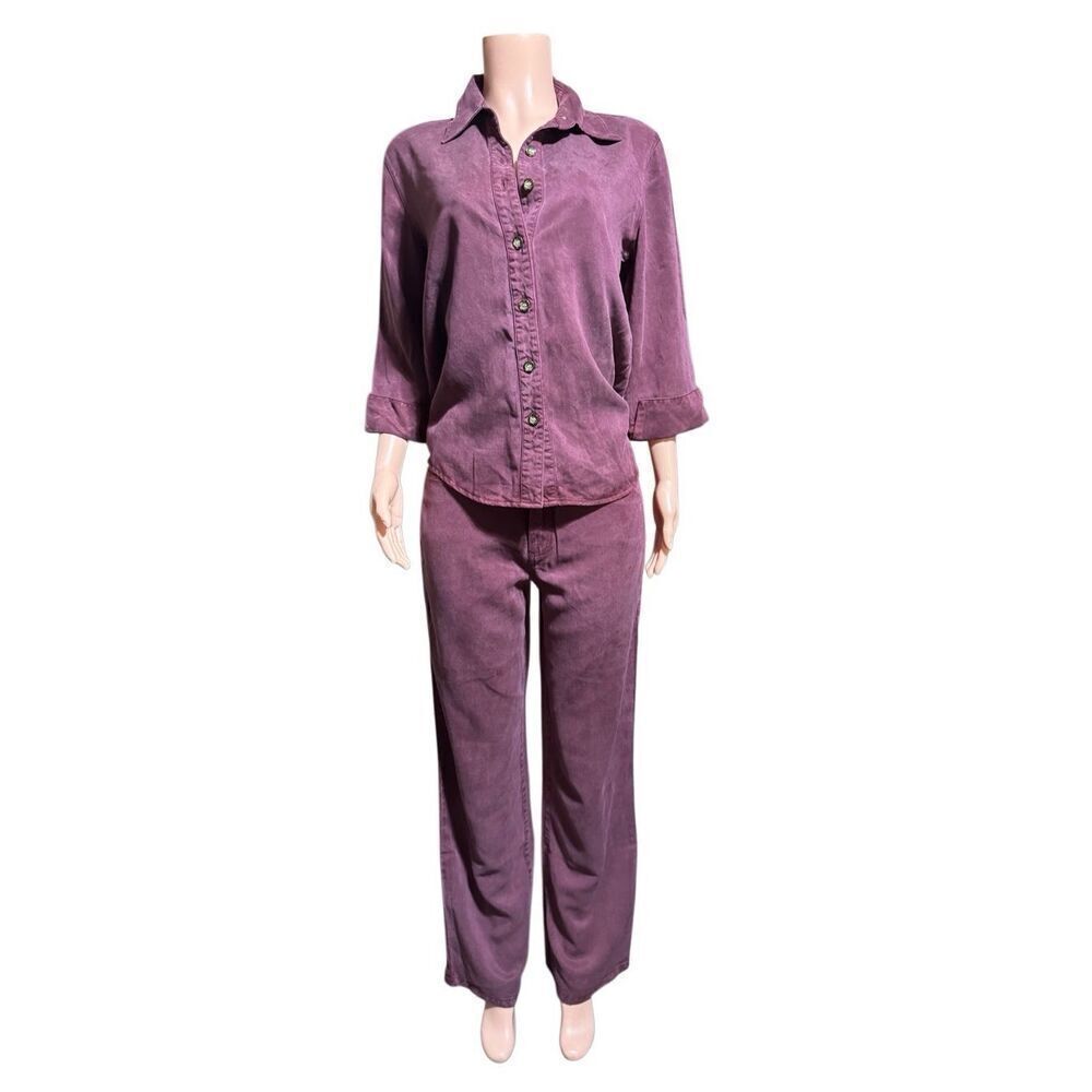 Pulp set stovepipe jean high-waisted tencel merlot pants and button down shirt M